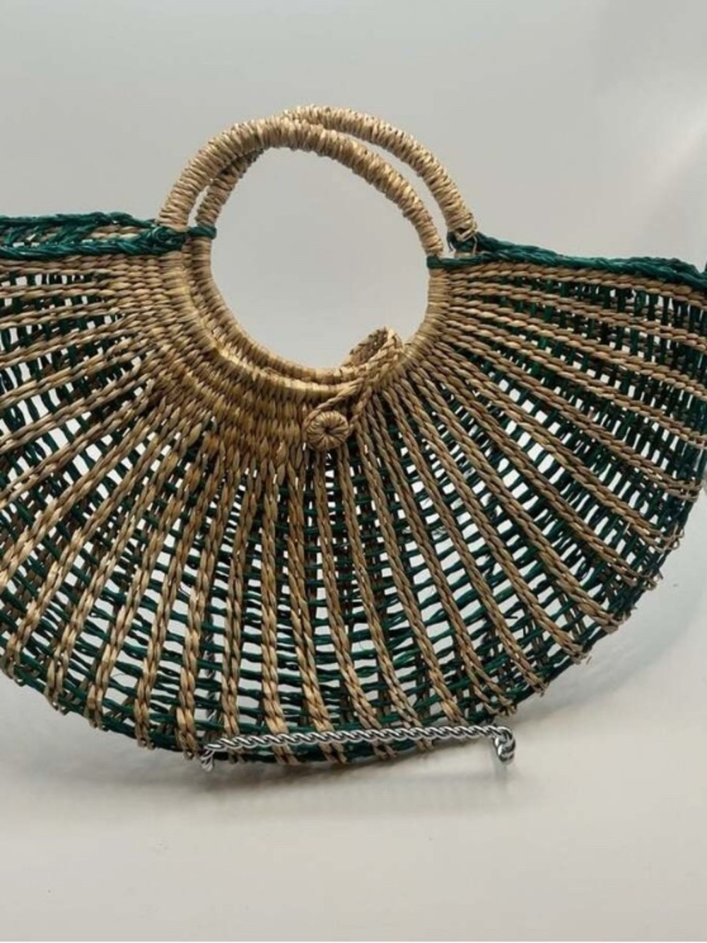 Two-Tone Woven Straw Top Handle Bag